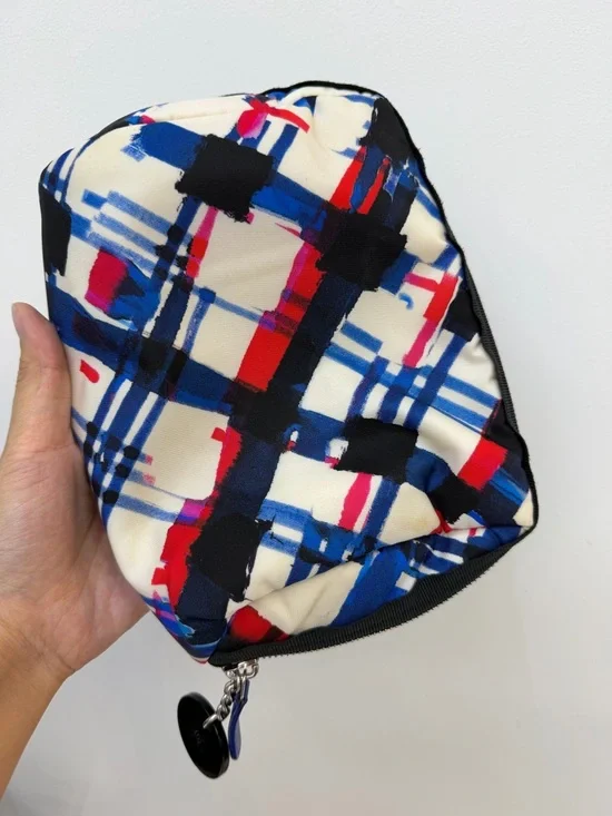 Chanel Graphic Print Cosmetic Pouch with Logo Charm - Blue, Red, Black, Cream - Picture 5 of 8